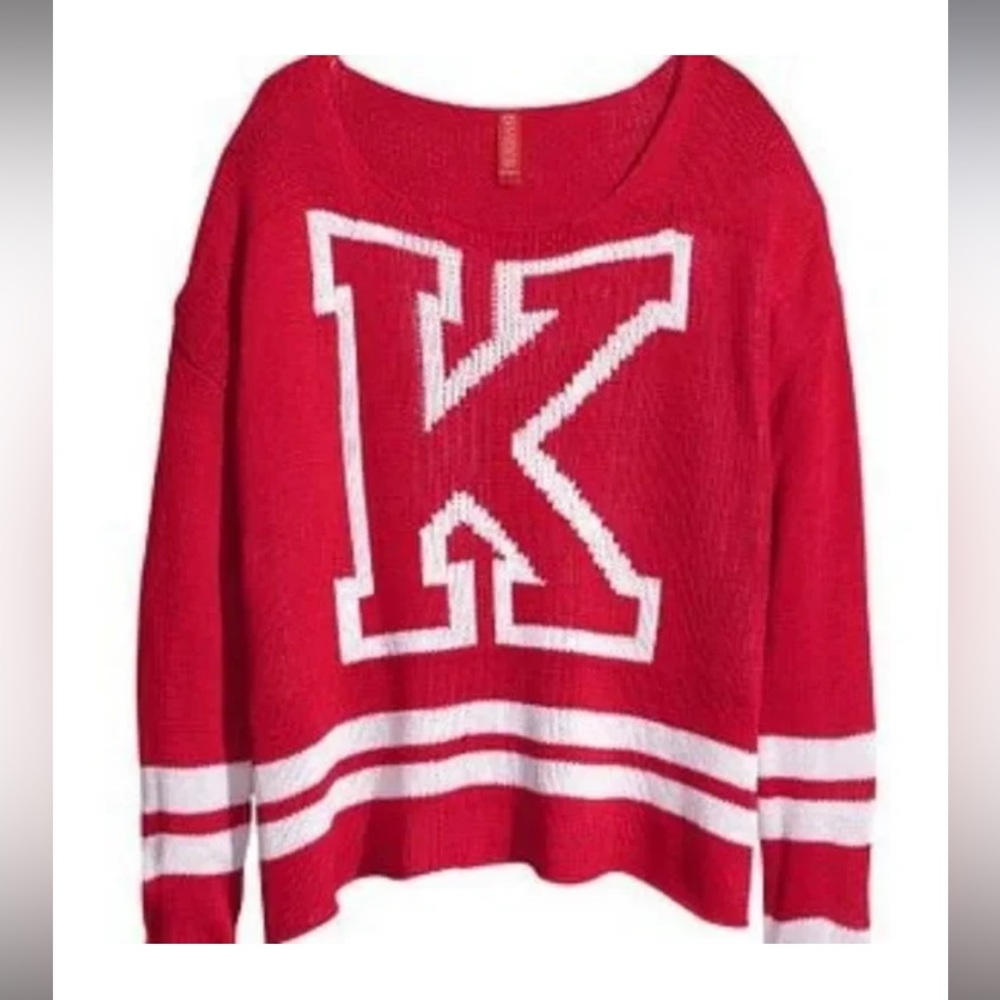 H&M Divided Red Varsity “K” Chunky Knit Sweater | Oversized Fit | Size S